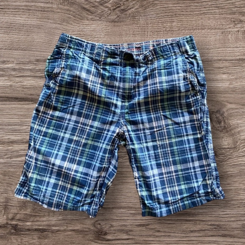 LANDSEND EUC BLUE PLAID BOYS BOY SHORTS SUMMER CASUAL SIZE 16 H HUSKY